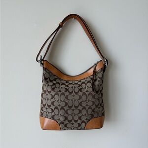 Coach Tan and Brown Signature Shoulder Bag